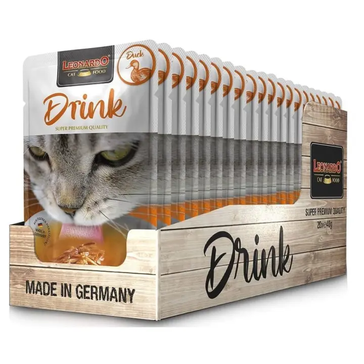 Leonardo Drink Sopa de Pato 20 Sobres x 40 gr - Complemento alimenticio para gatos. Promueve hidratación y salud urinaria - 1