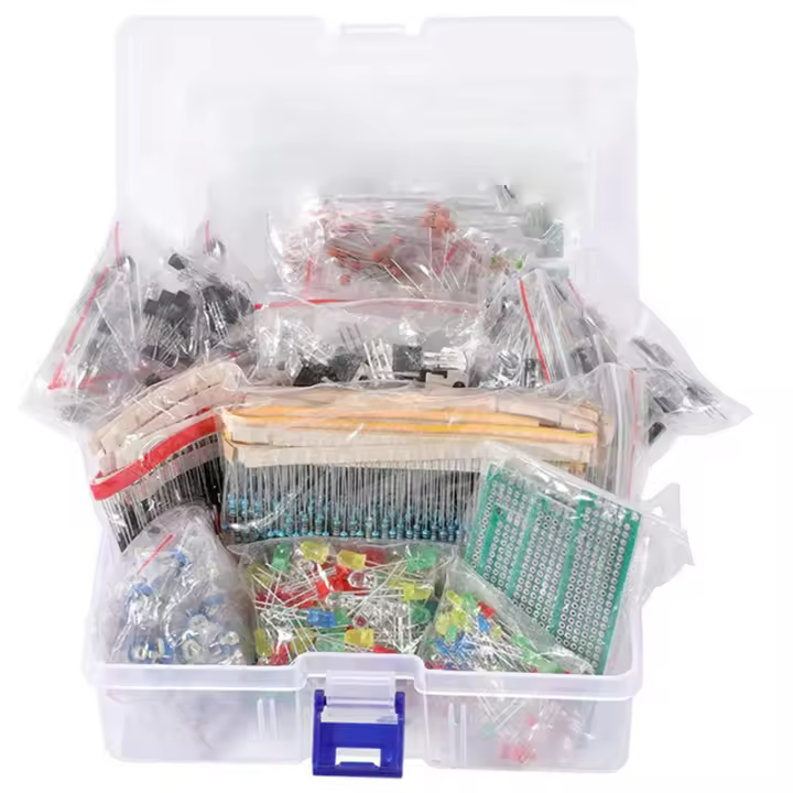 Kit de componentes electrónicos de bricolaje, surtido de resistencias, condensadores de triodo LED, diodos, potenciómetro PCB, 1818 piezas - 1