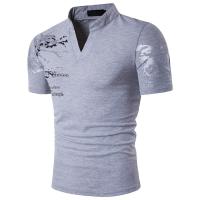 Camiseta De Verano Para Hombre Con Estampado De Letras Casual Delgada Cuello En V Manga Corta De Corte Slim Fit Polyester - details 0
