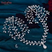 YouLaPan Diadema De Boda Elegante Para Mujeres Con Rhinestone Y Hojas Simuladas Accesorio De Cabello De Novia Dorado Plata Tamaño 40CM*22CM - details 2