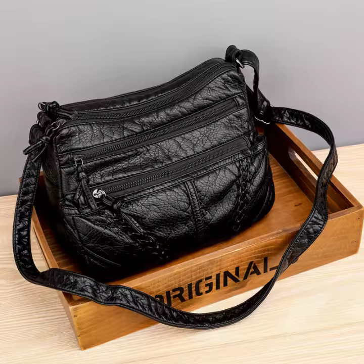 Bolso De Hombro Retro En Color Sólido Para Mujer Bolso Cruzado De Cuero Suave Bolsa De Mano Vintage Con Lining De Poliéster - 1