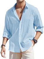 Camisa De Algodón Y Lino Para Hombre Ligera Transpirable Casual Con Mangas Largas Para Vacaciones Estilo Versátil Botones Abiertos - details 4