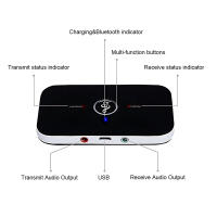 Transmisor y receptor de Audio B6 2 en 1 con Bluetooth 5,3, 3,5mm, AUX + RCA, batería de 600mAh, adaptador inalámbrico para coche, PC, TV, auriculares - details 4