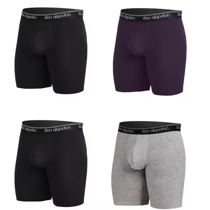 DON ALGODÓN | Pack de 4 Boxers Largos Ciclista Antiroce Para Hombres | 95% Algodón | 4 Boxer: 2 Negros, 1 Gris Oscuro, 1 Gris Claro | Cómodos y Suaves | Máxima Calidad | Cintura Elástica | Máxima Comodidad | Deportivos o Para Uso Diario | 5 Tallas - 1