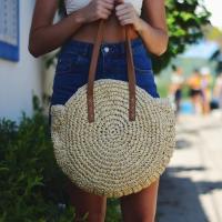 Bolsos de paja para Mujer, tejido a mano, redondo, Bolsas de paja de maíz natural, elegant, Large, para Verano, Playa, Bolsa de hombre con ASA Tejida - details 0