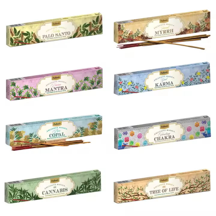 Incienso Tulasi - Pack De 8 Cajas de Aromas Diferentes - 12 Varitas por caja  (96 Varitas) - 1