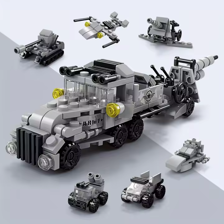 Juguetes De Bloques Para Niños 6 En 1 137 Piezas Cannon Arrastrado Vehículo Blindado Bloques De Construcción Ensamblados Regalos De Cumpleaños - 1