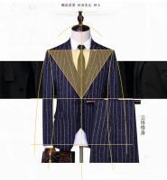 Traje De Negocios Elegante Con Chaqueta Y Pantalón Rayas Verticales Traje Tres Piezas Para Hombre Cierre Único Moda Coreana - details 6