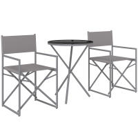 Outsunny Conjunto de Muebles de Jardín de 3 Piezas Juego de Muebles de Balcón con 2 Sillas Plegables Mesa con Encimera de Vidrio Templado y Estructura de Acero para Terraza Patio Exterior Gris Oscuro - details 0