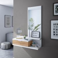 Meimon Recibidor DAHLIA con espejo, tablero melaminizado E1 (15 y 30 mm), cantos PVC (0,6 mm), cajón MDF lacado (12/3 mm), acabado blanco, mueble 116x81x29 cm (máx. 8 kg), espejo 70x40x0,3 cm, cajón 10x48x25 cm (máx. 5 kg) - details 2