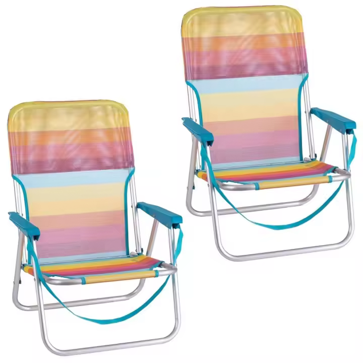 Pack de 2 sillas de playa plegables Rainbow fijas de aluminio y textileno de rayas multicolor LOLAhome - 1
