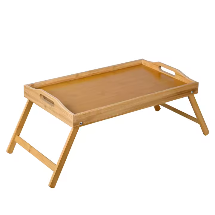 T-LoVendo Mesa para Cama de Bambú con Asas, Bandeja con Borde Alto. Plegable, Mesita de Desayuno, Resistente al Agua, para Ordenador Portátil, Trabajar, Leer, Cama, Sofá - 1