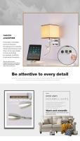 Lámpara De Pared Moderna E27 Con Luz De Lectura LED Y USB Para Dormitorio Sala De Estar Hotel Instalación En La Pared Material De Tela - details 1