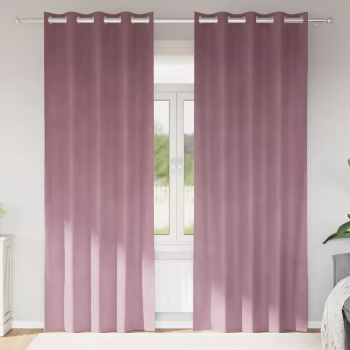 Cortinas Opacas vidaXL con Ojales 2 pcs Rosa Oscuro Terciopelo - 1