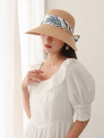 Sombrero De Sol Para Mujer Grande Con Hojas Y Lazo Protección Solar Y Sombra De Vacaciones De Verano Para La Playa - details 10