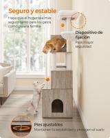 Árbol moderno para gatos de 185 cm con rascador y arenero, torre con plataformas y cojines lavables, greige o marrón rústico - details 4