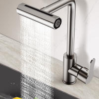 Grifo De Cocina De Acero Inoxidable Con Cabeza De Rociador De Cascada Rotación 360° Agua Caliente Y Fría Mezclador De Fregadero - details 1