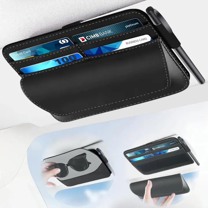 Tarjetero para Coche, soporte para Gafas de Sol, tarjeteros para Coche, estuches para Gafas de Sol Con visera y Cierres magnético, Funda de cuero para Gafas de coche. - 1