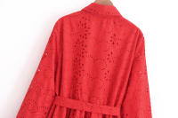 Vestido Largo De Estilo Europeo Y Americano Para Mujer Con Cinturón Y Bordado Manga Completa Moda De La Temporada De Otoño Ajustable Y Versátil - details 13