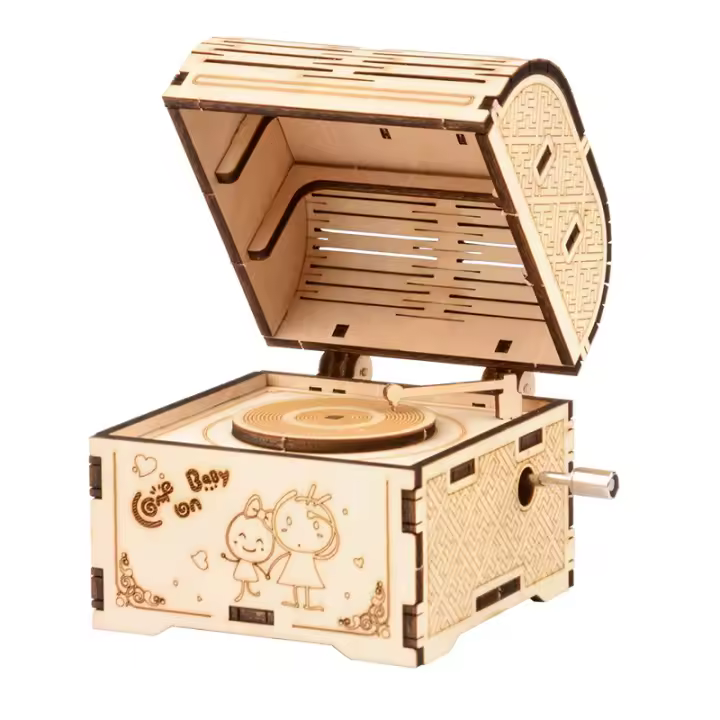 Caja De Música De Madera DIY Para Niños 2024 Puzzle 3D De Reloj Y Pluma Musical Caja De Desafío Geométrico Unisex - 1