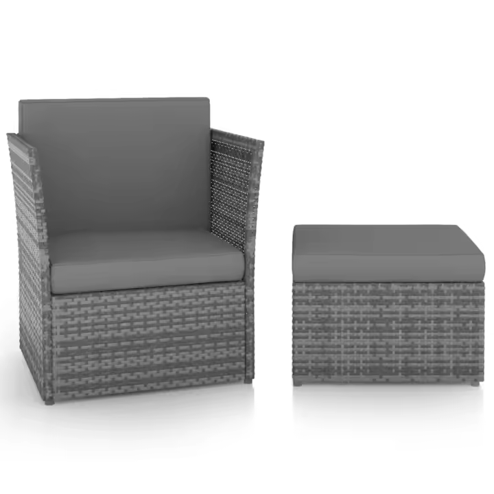vidaXL Silla de jardín con taburete ratán sintético gris antracita - 1