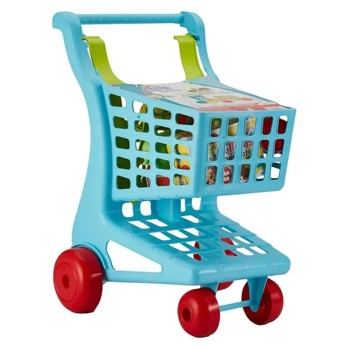 Carrito de la compra de juguete color celeste y accesorios de comida - 1
