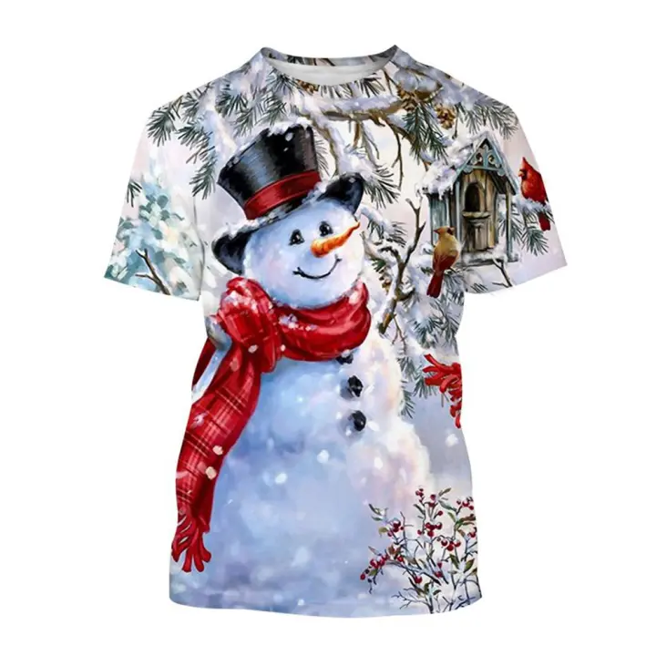 Camiseta De Verano Con Estampado Creativo De Hombre De Navidad 3D Muñeco De Nieve Diseño Lindo Y Caliente Para Uso Diario - 1