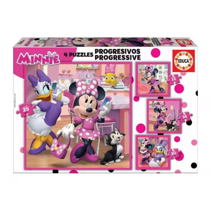 Puzzles Progresivos Minnie Ayudantes Felices 12+16+20+25 de Educa - 1