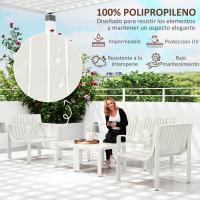 Outsunny Conjunto de Jardín Exterior 5 Piezas Muebles Jardín Exterior con 2 Sillones 1 Sofá de 2 Plazas y 2 Mesas de Centro Diseño de Lamas Impermeable Anti-UV Blanco - details 4