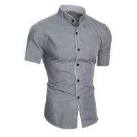 Camisa Casual Para Hombres De Color Sólido Con Mangas Cortas Para Comunicación Diaria Material De Algodón Y Poliéster Estilo Clásico - details 2