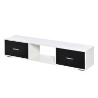HOMCOM Mueble de TV para Televisores de hasta 60" Mesa para TV de Salón Estilo Moderno con 2 Cajones y Compartimento Abierto 140x30x32 cm Blanco y Negro - details 0