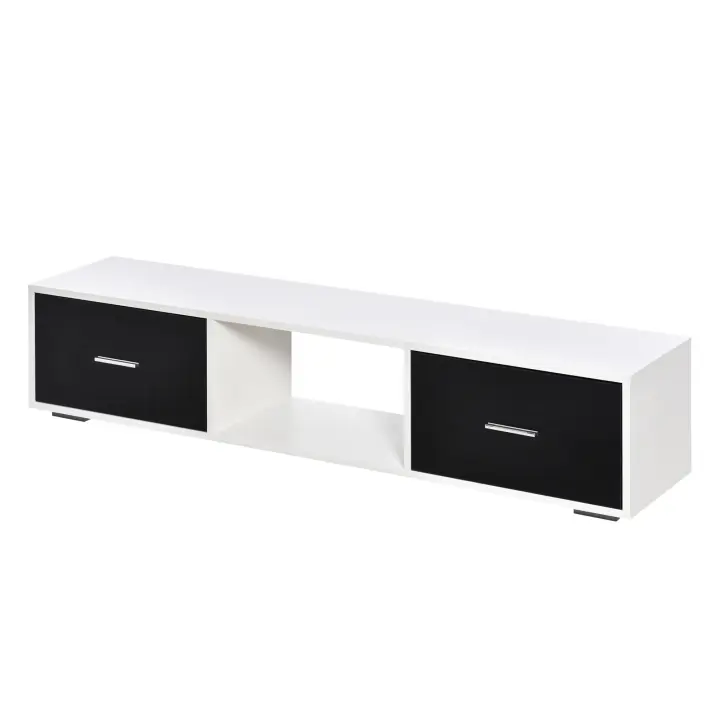 HOMCOM Mueble de TV para Televisores de hasta 60" Mesa para TV de Salón Estilo Moderno con 2 Cajones y Compartimento Abierto 140x30x32 cm Blanco y Negro - 1