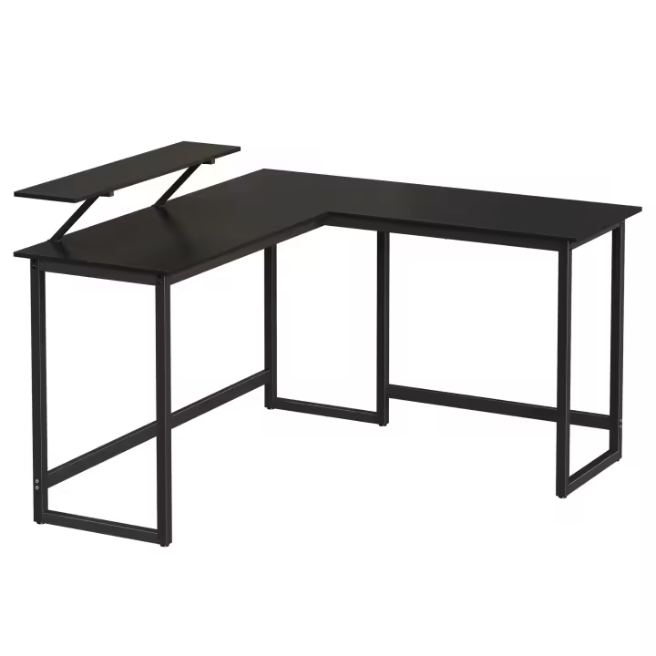 VASAGLE Escritorio para computadora, estación de trabajo de escritura en forma de L, escritorio esquinero industrial con soporte para monitor, para oficina en casa, estudio, escritura y juegos, ahorro，Negro/Marrón Rústico y Negro - 1