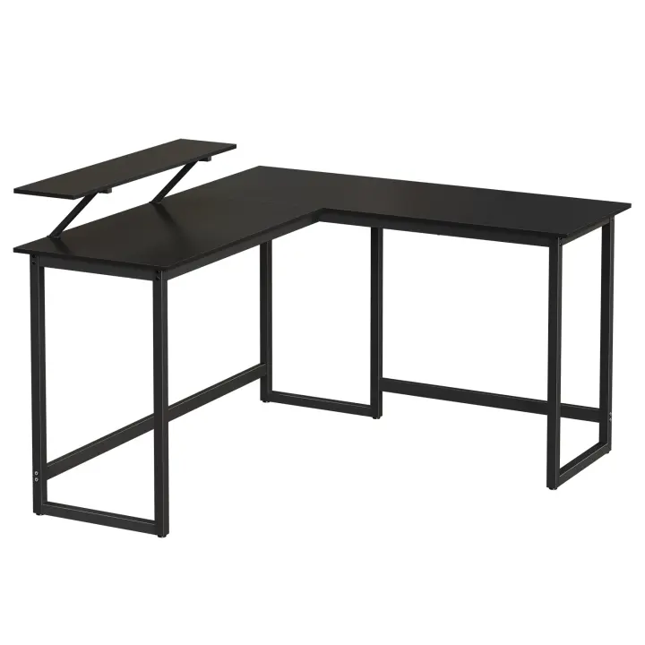 VASAGLE Escritorio para computadora, estación de trabajo de escritura en forma de L, escritorio esquinero industrial con soporte para monitor, para oficina en casa, estudio, escritura y juegos, ahorro，Negro/Marrón Rústico y Negro - 1