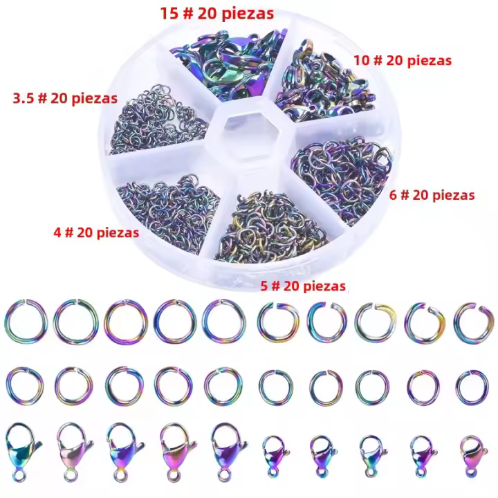 Juego De Enlaces Abiertos Y Cerraduras De Lobster Para Joyería Colores Arcoíris 3/4/5/6mm 10/15mm Herramientas De Fabricación De Joyas - 1