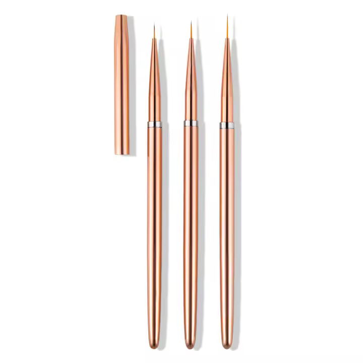 Set De 3 Pinceles Para Uñas En Oro Rosa Herramientas De Manicura Con Diseño De Flores Y Rayas Para Arte De Uñas UV Gel Kit De Pinceles De Dibujo 7/9/11mm - 1