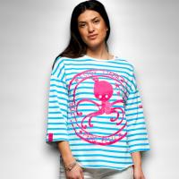 Sudadera Pulpo Anabel Lee Mujer | Rayas Marineras Oversize | Print Rosa "Estoy Liada, Pero Feliz" - details 0