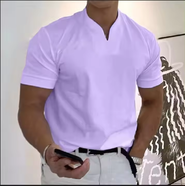 Camiseta Deportiva Para Hombre V-Neck Manga Corta Verano Fitness Collar Erguido Algodón Moda Ropa De Entrenamiento Base - 1