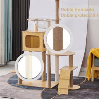 Cature,Árbol para Gatos, Torre Rascador con Casa y Plataformas Múltiples, 135 cm Alto x 60 cm Largo, Natural - details 2