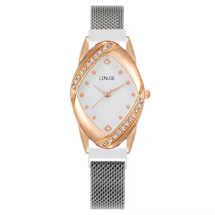 Reloj para mujer con forma de rombo, piedras brillantes, correa de malla italiana magnética, movimiento de cuarzo, un reloj elegante y práctico para la mujer - 1