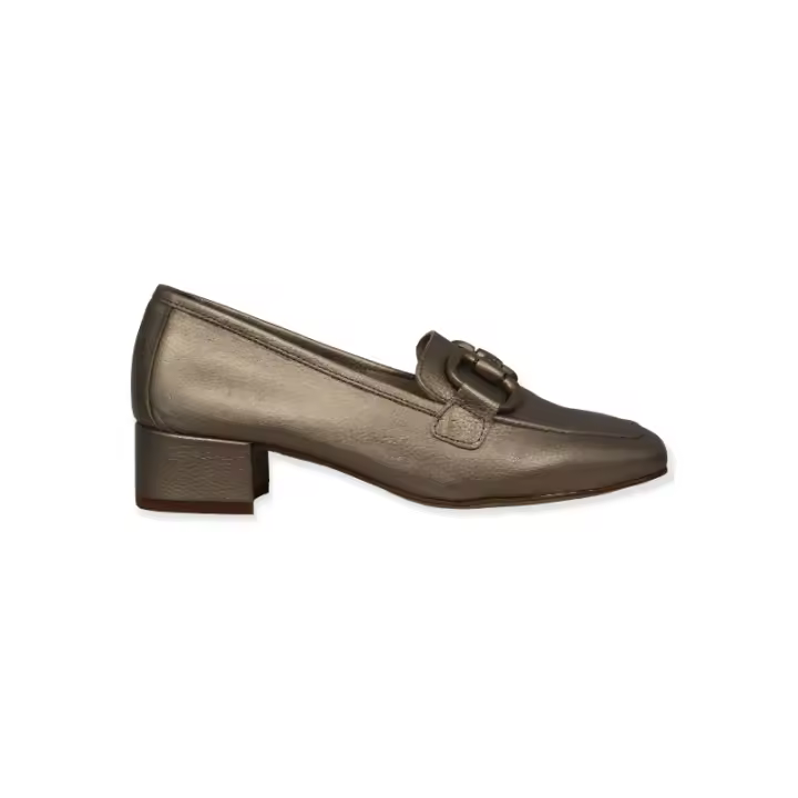 mocasin con estribo  tacon 3cm piel curticion vegetal acabado metal fabricado españa - 1