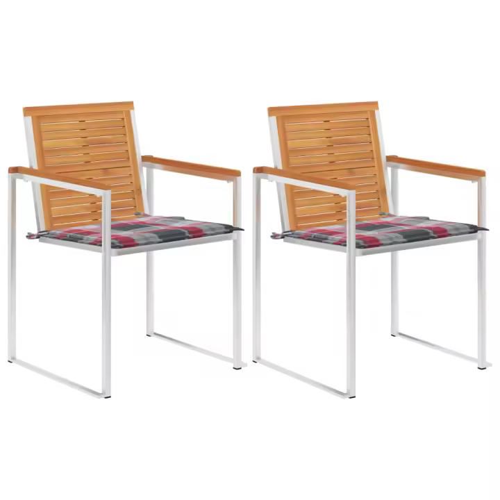 vidaXL Sillas de jardín con cojines 2 uds madera maciza acacia y acero - 1