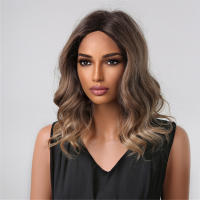 Pelucas Sintéticas De Ombre Negro Marrón Con Flequillo Textura Ondulada Resistente Al Calor Para Fiestas Y Cosplay Peluca Médium Para Mujeres Afro - details 4