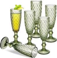 MAXHOME-Juego de 6 copas de vino vintage, copas de agua de vidrio de colores de 170 ML, patrón único en relieve, cristalería de tallo transparente de alta calidad, copas de bebida para boda, fiesta, bar - details 1
