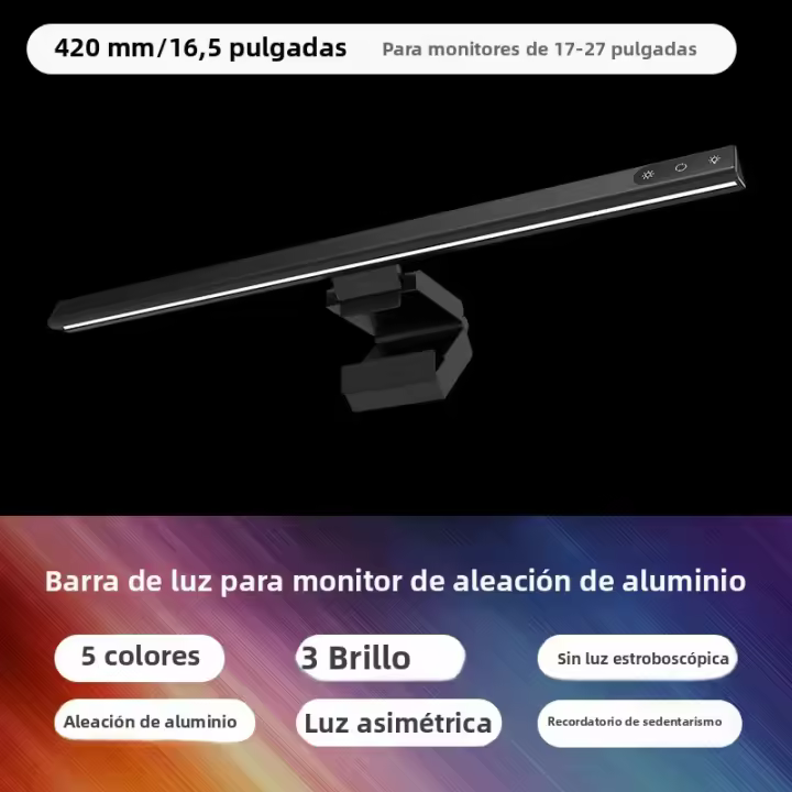 Lámpara De Escritorio Aluminio Con Luz LED RGB Colgante Para Pantalla De Computadora 55-42cm Barra De Luz Ambiental Sincronización Musical USB - 1