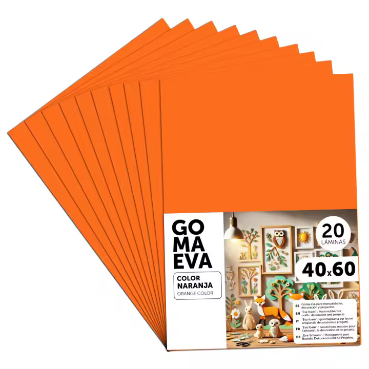 Goma Eva para Manualidades, Goma Espuma de Colores para Proyectos Creativos, Ideales para Artes y Manualidades, uso Escolar, Profesional o Artístico 40x60cm - m-office (Naranja, 20 uds) - 1