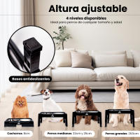 ALEVADI | Comedero Perro Elevado de 4 Alturas Ajustables | 2x Cuencos Acero Inoxidable | 1x Cuenco Antivoracidad ingesta lenta | ajustables en función del tamaño y edad | Ideal para Perros Gigantes, Grandes, Medianos y Cachorros | Patas antideslizantes - details 7