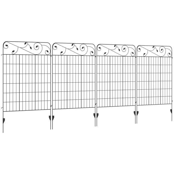 Outsunny Vallas de Jardín Exterior de 4 Paneles 88x110 cm Vallas de Jardín Metálicas Vallas Decorativas con Ángulo Ajustable para Patio Terraza Negro - 1