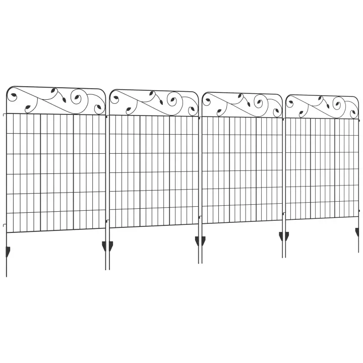 Outsunny Vallas de Jardín Exterior de 4 Paneles 88x110 cm Vallas de Jardín Metálicas Vallas Decorativas con Ángulo Ajustable para Patio Terraza Negro - 1