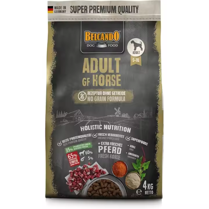 Pienso Adult GF Horse 12,5 kg o 4kg Comida Seca sin Cereales con Caballo  Alimento Completo para Perros Adultos de Todas Las Razas a Partir de 1 año - Belcando - 1